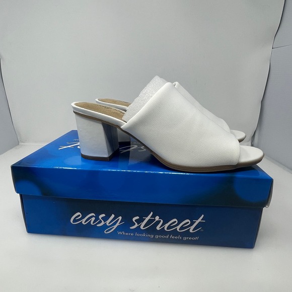Easy Street Carmella Slip On Heels inWhite Stretch Fabric‎ Size 9 M New - Picture 6 of 7